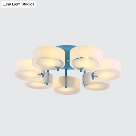 Macaron Loft Milk Glass Semi Flush Ceiling Light For Study Room