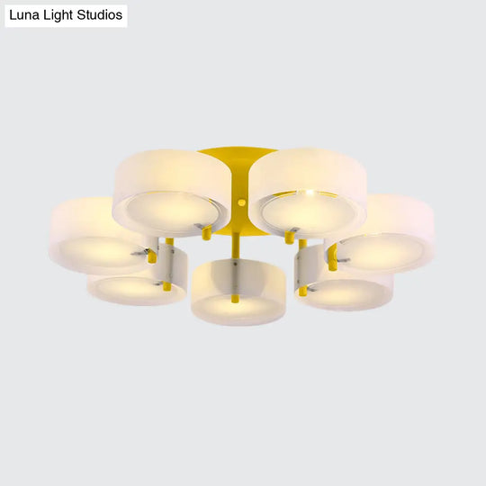 Macaron Loft Milk Glass Semi Flush Ceiling Light For Study Room