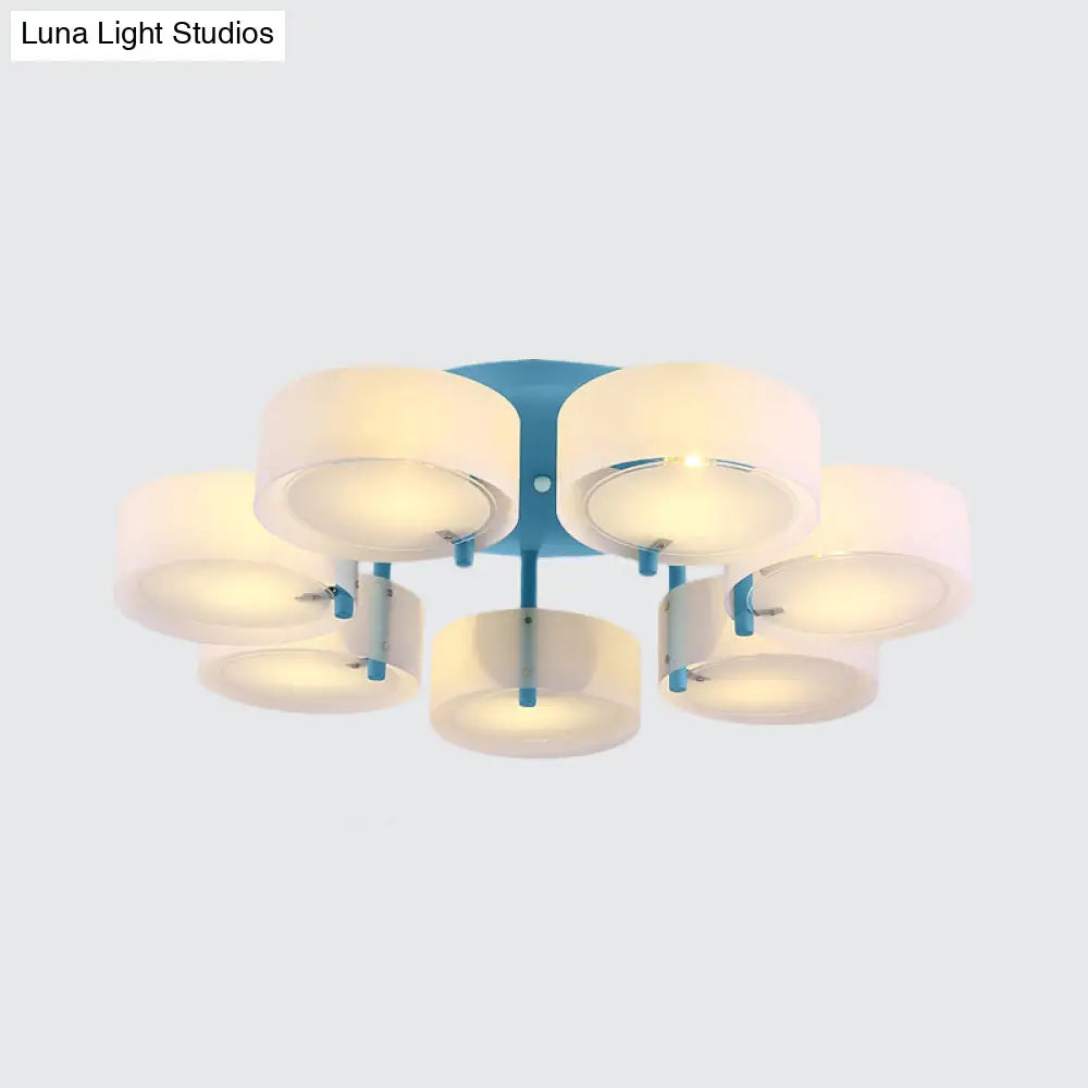 Macaron Loft Milk Glass Semi Flush Ceiling Light For Study Room