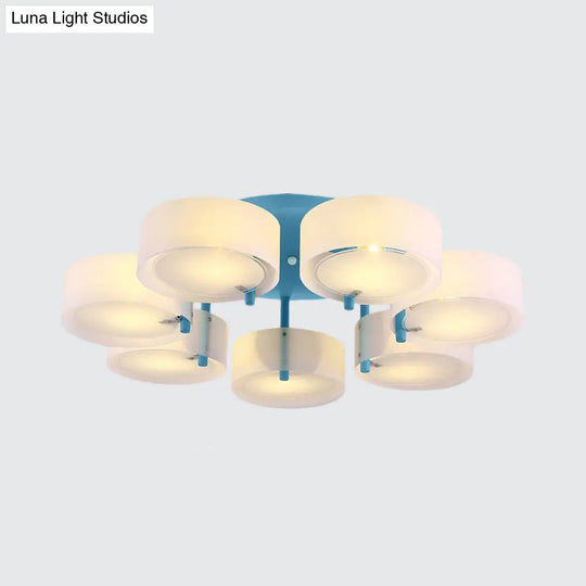 Macaron Loft Milk Glass Semi Flush Ceiling Light For Study Room