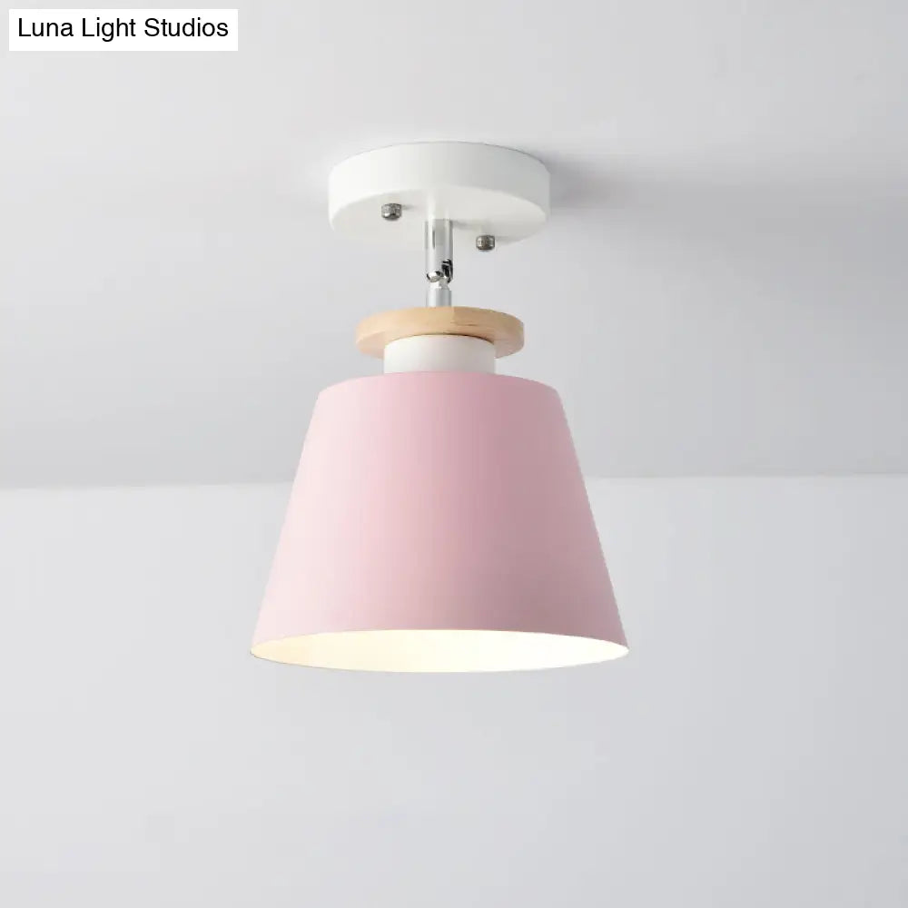 Macaron Metal Corridor Ceiling Flush Light - Adjustable Semi Mount Lighting Pink