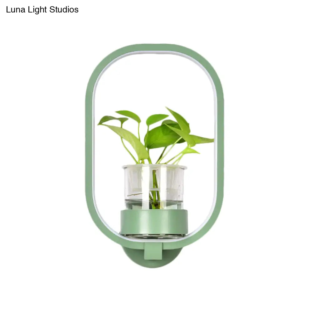 Macaron Metal Led Wall Sconce With Plant Pot For Bedroom - Grey/Yellow/Blue