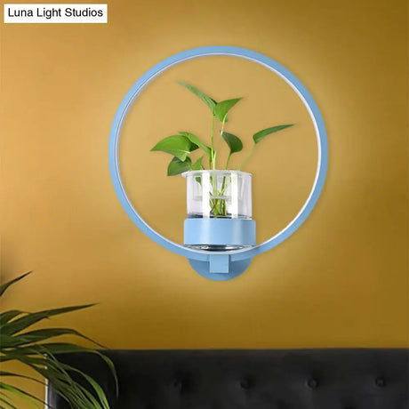 Macaron Metal Led Wall Sconce With Plant Pot For Bedroom - Grey/Yellow/Blue