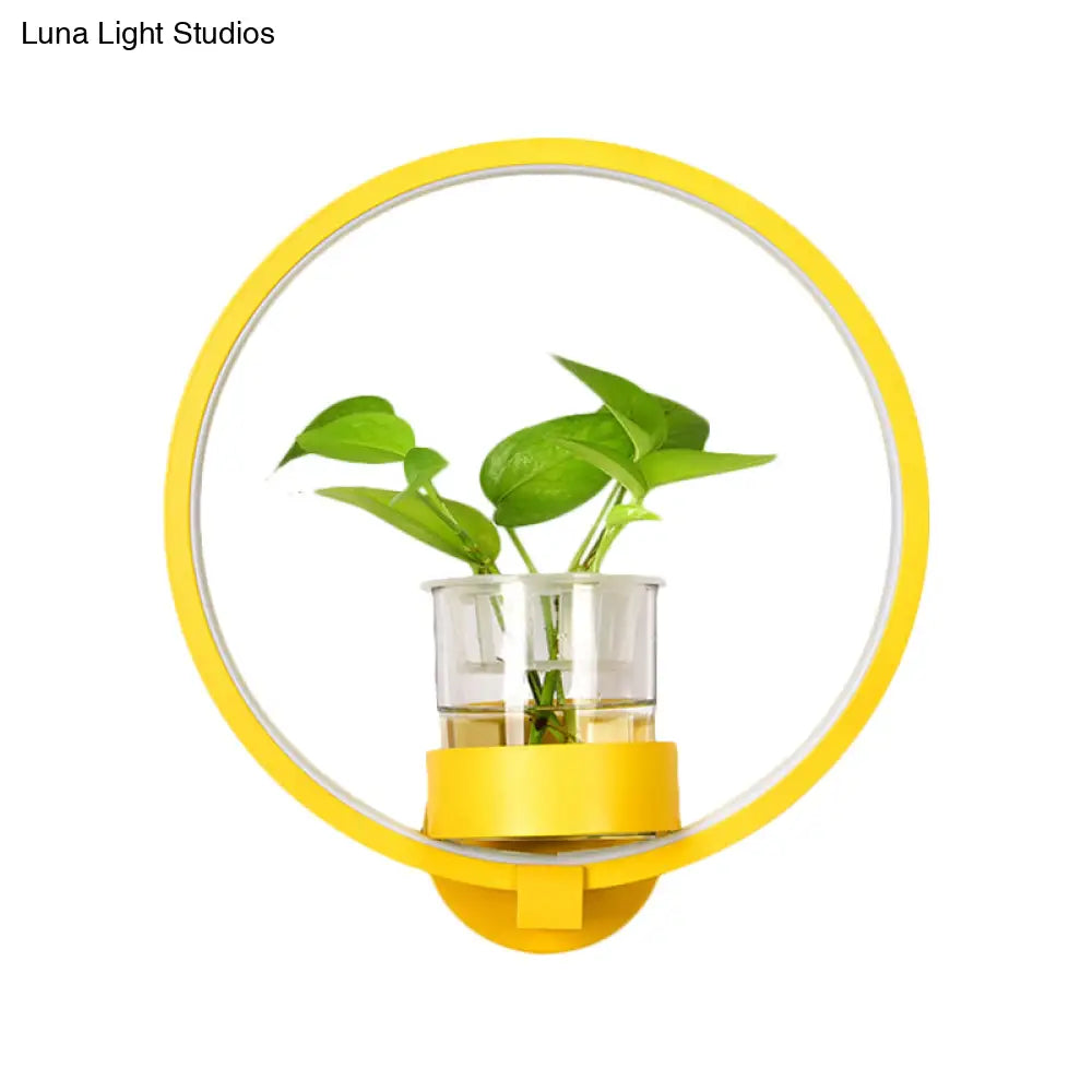 Macaron Metal Led Wall Sconce With Plant Pot For Bedroom - Grey/Yellow/Blue