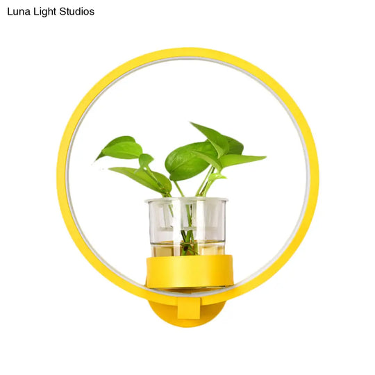 Macaron Metal Led Wall Sconce With Plant Pot For Bedroom - Grey/Yellow/Blue