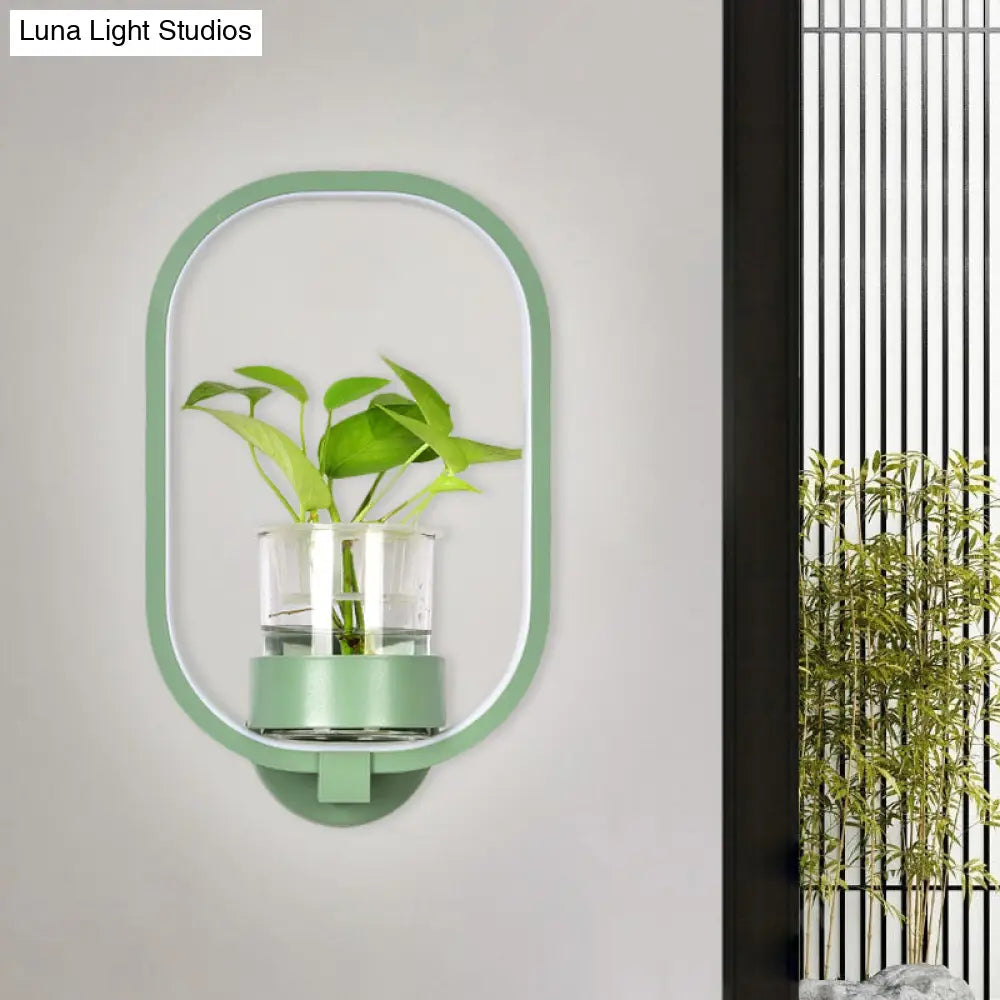 Macaron Metal Led Wall Sconce With Plant Pot For Bedroom - Grey/Yellow/Blue