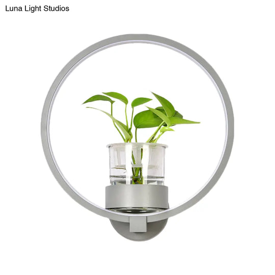 Macaron Metal Led Wall Sconce With Plant Pot For Bedroom - Grey/Yellow/Blue