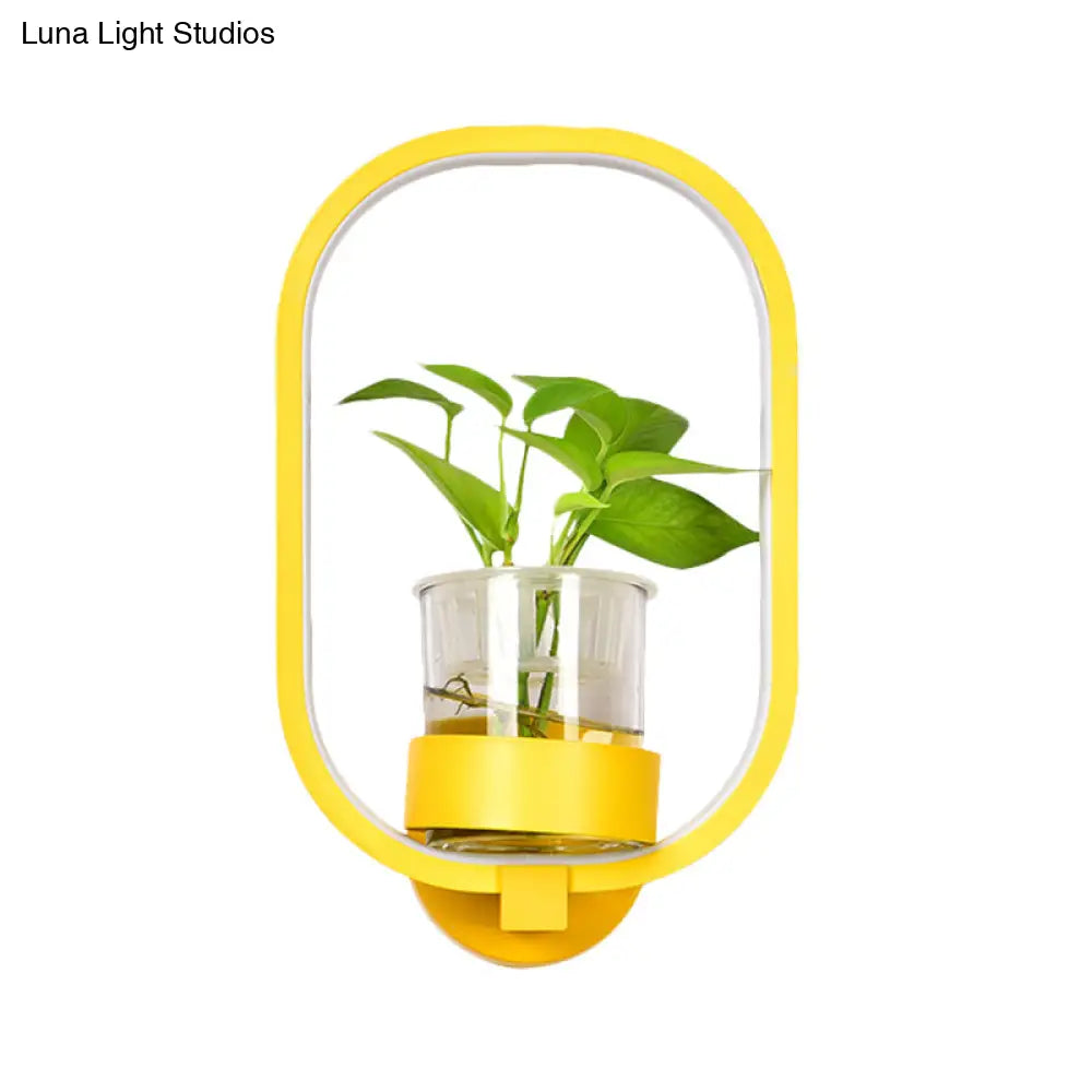 Macaron Metal Led Wall Sconce With Plant Pot For Bedroom - Grey/Yellow/Blue