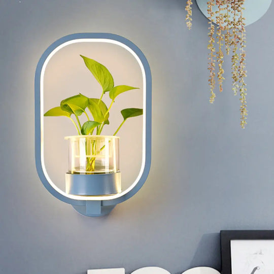 Macaron Metal Led Wall Sconce With Plant Pot For Bedroom - Grey/Yellow/Blue Blue / Rectangle