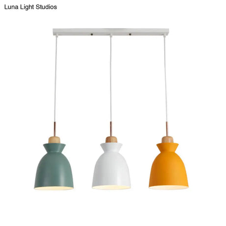 Macaron Metal Pendant Light With 3 Lights For Dining Room Ceiling In White