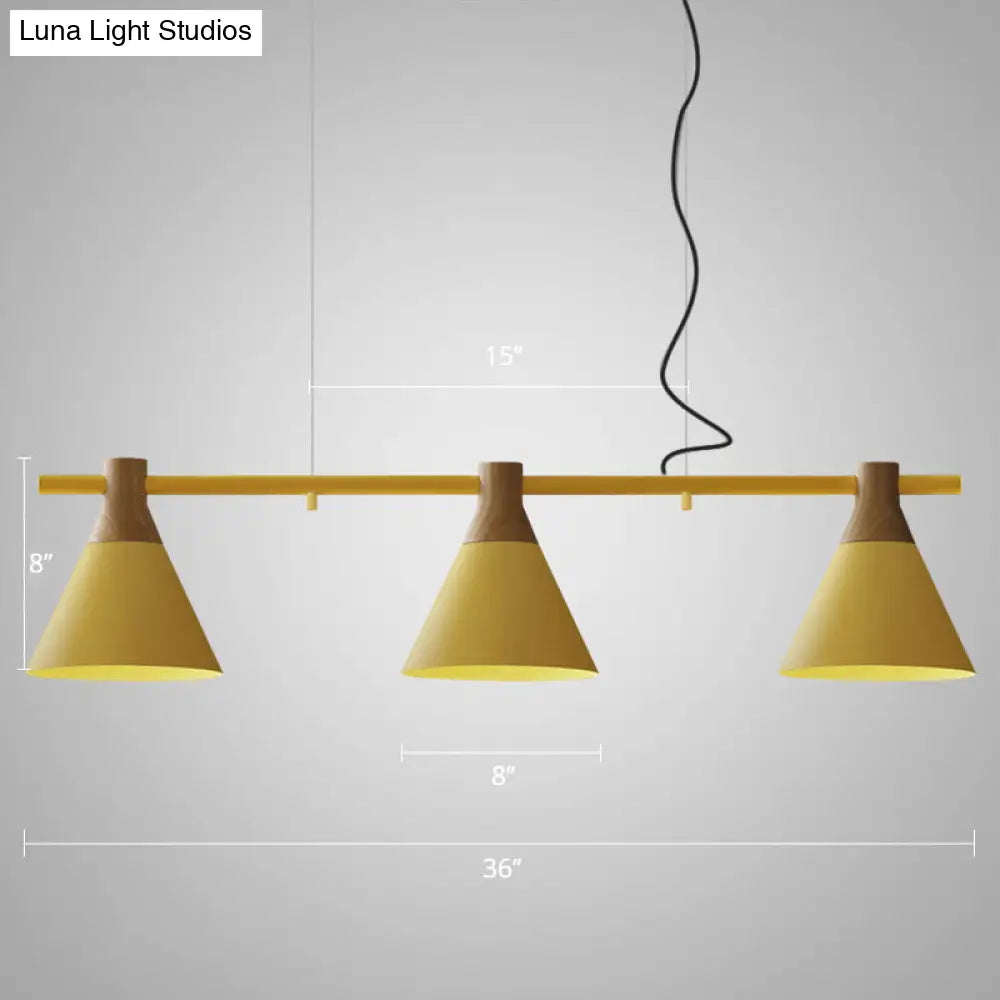 Macaron Metal Restaurant Pendant Light With 3 Conical Bulbs