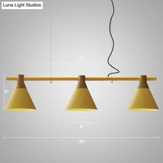Macaron Metal Restaurant Pendant Light With 3 Conical Bulbs