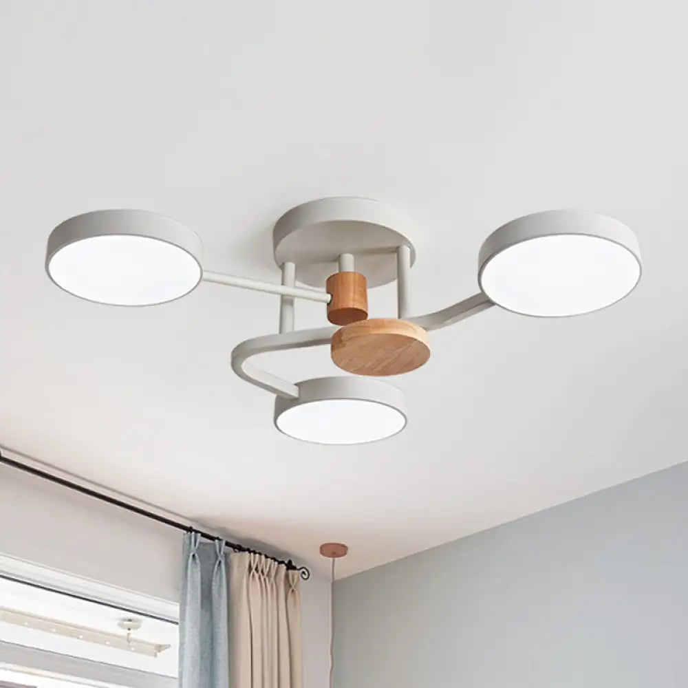 Macaron Metallic Led Flush Mount Lamp In Grey/White/Green - Round Semi-Flush Fixture With Curved