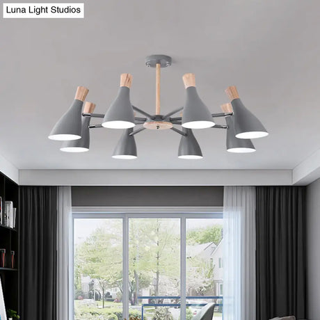 Macaron Pendant Light: Bottle Shape Chandelier For Living Room - 8 Bulbs Metal Finish