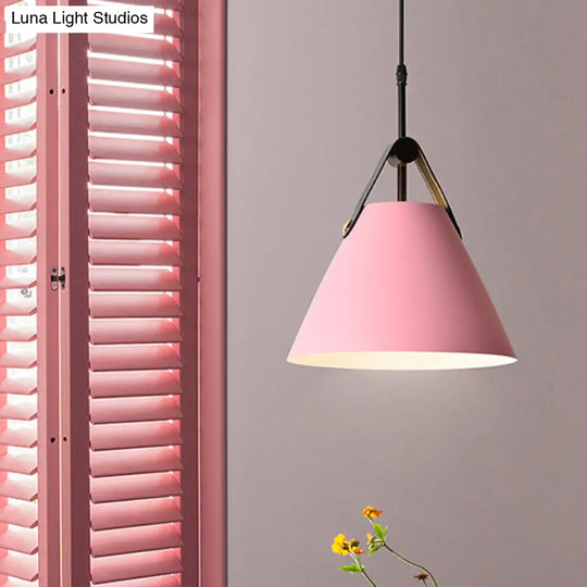 Macaron Pendant Light Kit - Aluminum 1-Head Truncated Cone Snack Bar Hanging Fixture In
