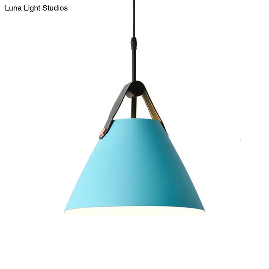 Macaron Pendant Light Kit - Aluminum 1-Head Truncated Cone Snack Bar Hanging Fixture In