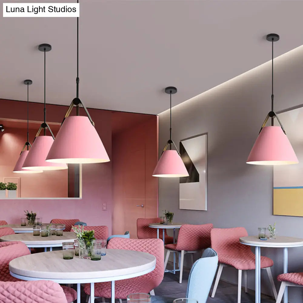 Macaron Pendant Light Kit - Aluminum 1-Head Truncated Cone Snack Bar Hanging Fixture In