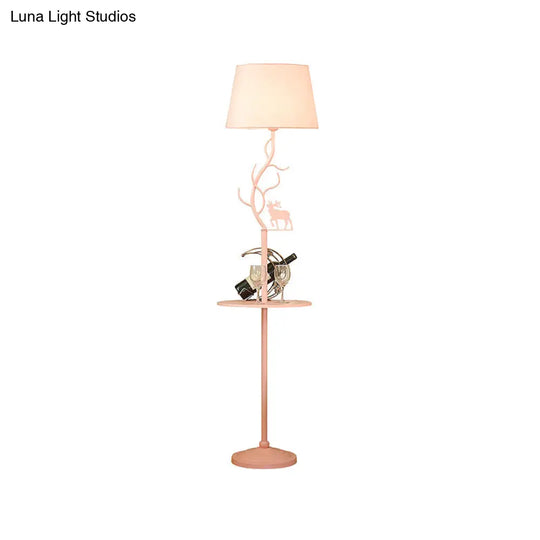 Macaron Pink Deer Floor Lamp With Metallic Cone Design & Shelf - 1-Bulb Standing Light