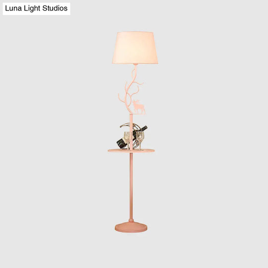 Macaron Pink Deer Floor Lamp With Metallic Cone Design & Shelf - 1-Bulb Standing Light