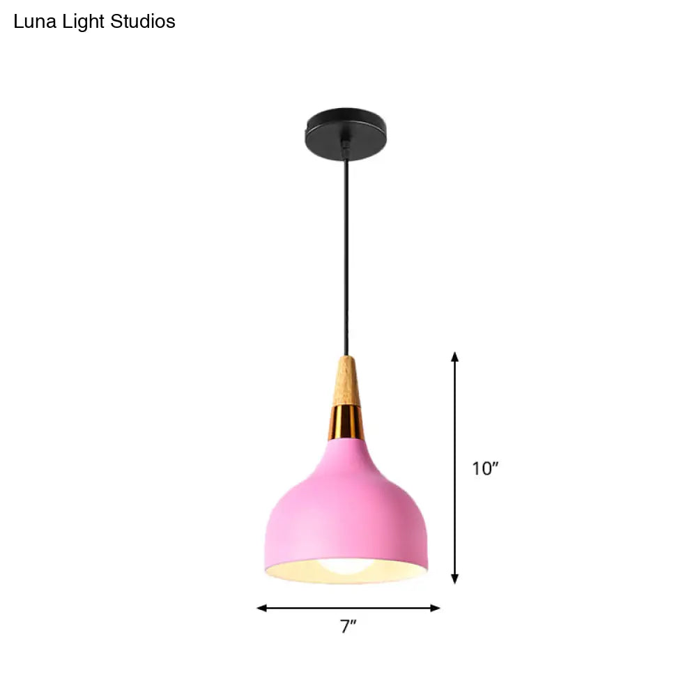 Macaron Pink Drop Pendant Light With Metal Shade - Ideal For Kitchen Dinette