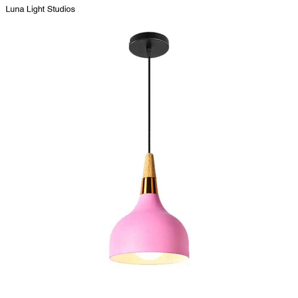 Macaron Pink Drop Pendant Light With Metal Shade - Ideal For Kitchen Dinette