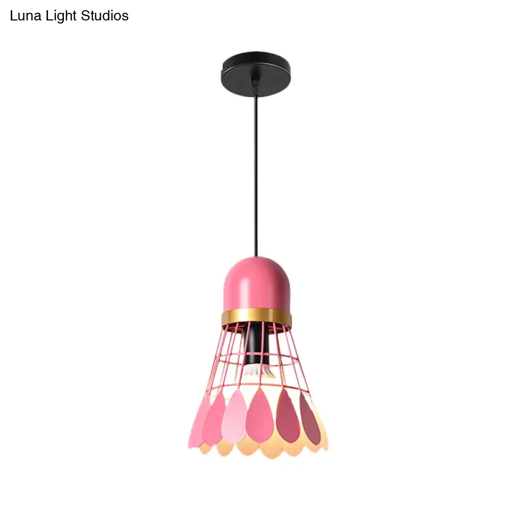 Macaron Pink Drop Pendant Light With Metal Shade - Ideal For Kitchen Dinette