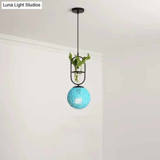 Macaron 1-Head Rattan Hanging Ceiling Light In Beige/Red/Pink With Plant Pot - Kitchen Pendant