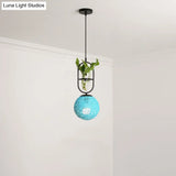 Macaron Rattan Globe Pendant Light With Plant Pot - Beige/Red/Pink