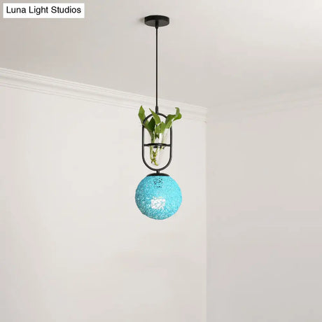 Macaron Rattan Globe Pendant Light With Plant Pot - Beige/Red/Pink
