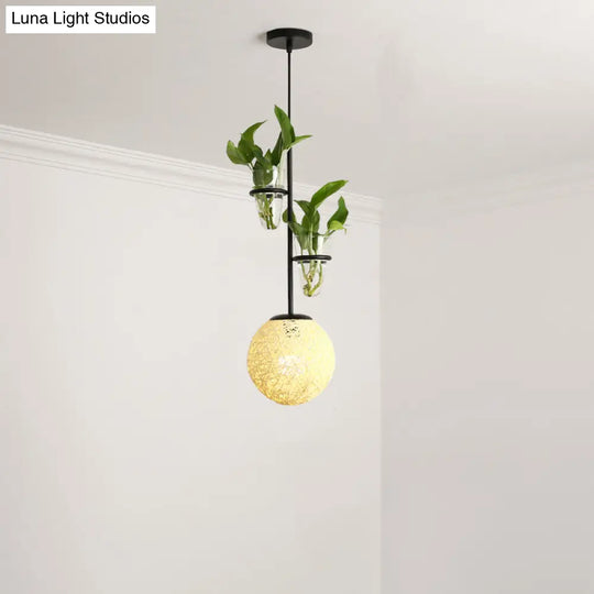 Macaron 1-Head Rattan Hanging Ceiling Light In Beige/Red/Pink With Plant Pot - Kitchen Pendant