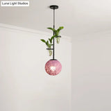 Macaron Rattan Globe Pendant Light With Plant Pot - Beige/Red/Pink