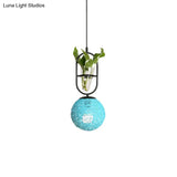 Macaron Rattan Globe Pendant Light With Plant Pot - Beige/Red/Pink