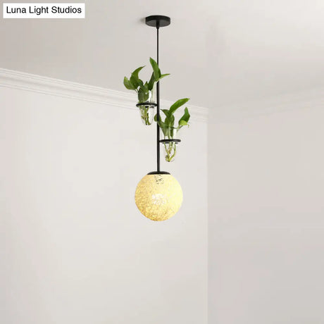 Macaron Rattan Globe Pendant Light With Plant Pot - Beige/Red/Pink