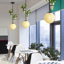 Macaron Rattan Globe Pendant Light With Plant Pot - Beige/Red/Pink Beige