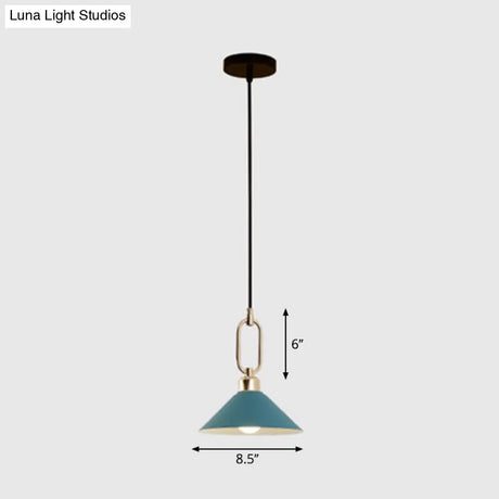 Macaron Single-Bulb Pendant Light With Conical Metal Shade And Oval Ring For Ceiling