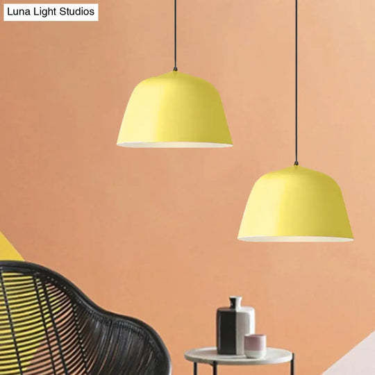Macaron Single-Bulb Pendant Light With Pink/Grey/Green Bowl Shade Iron Finish | 10/12.5 Width