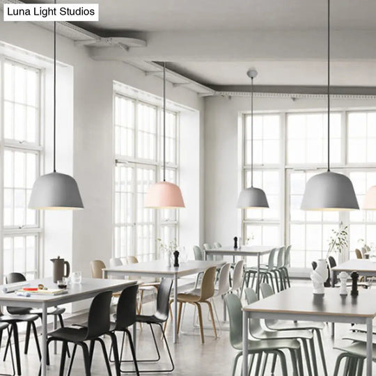 Macaron Single-Bulb Pendant Light With Pink/Grey/Green Bowl Shade Iron Finish | 10/12.5 Width