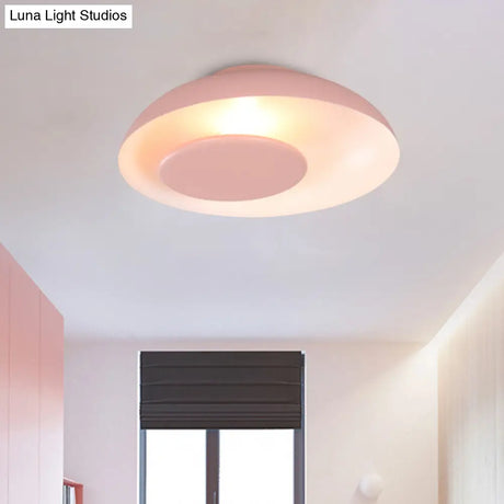 Macaron Single Iron Flush Mount Ceiling Light With Colorful Wide Bowl Design And Cover -