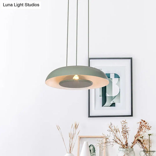 Macaron Single Iron Pendant Lamp With Disc Bottom - Pink/Blue/Green