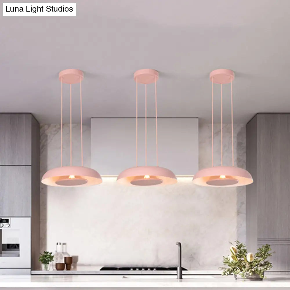 Macaron Single Iron Pendant Lamp With Disc Bottom - Pink/Blue/Green