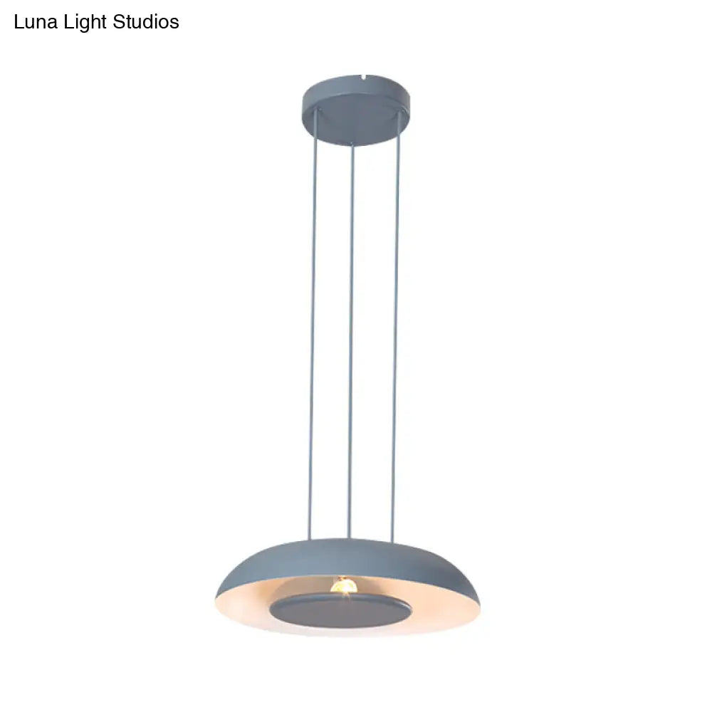 Macaron Pendant Lamp: Pink/Blue/Green Single Iron Hanging Light With Disc Bottom Perfect Over Table