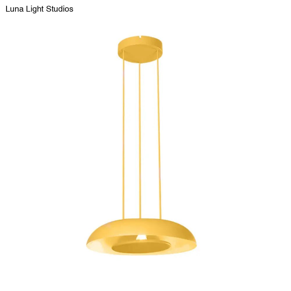 Macaron Pendant Lamp: Pink/Blue/Green Single Iron Hanging Light With Disc Bottom Perfect Over Table