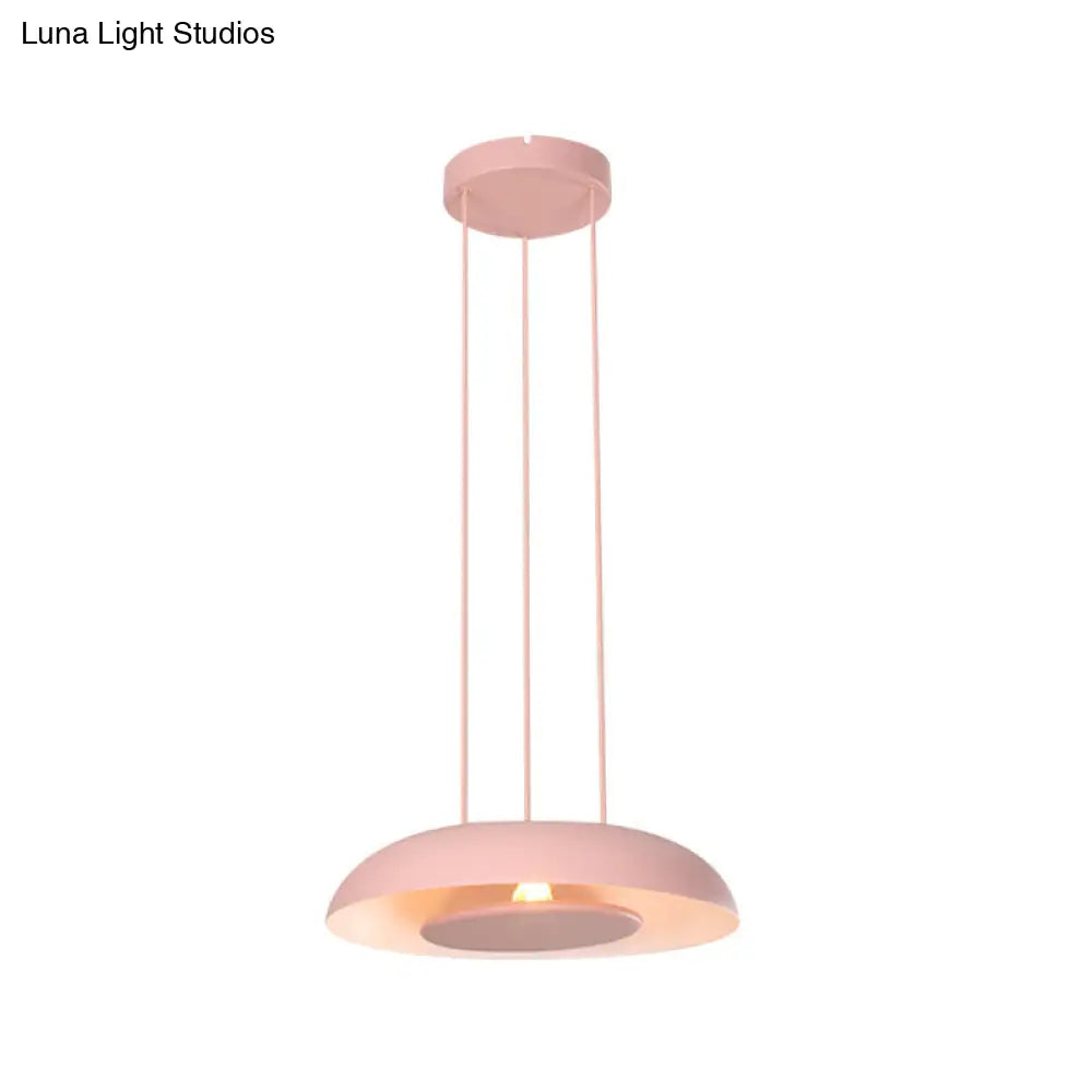 Macaron Pendant Lamp: Pink/Blue/Green Single Iron Hanging Light With Disc Bottom Perfect Over Table