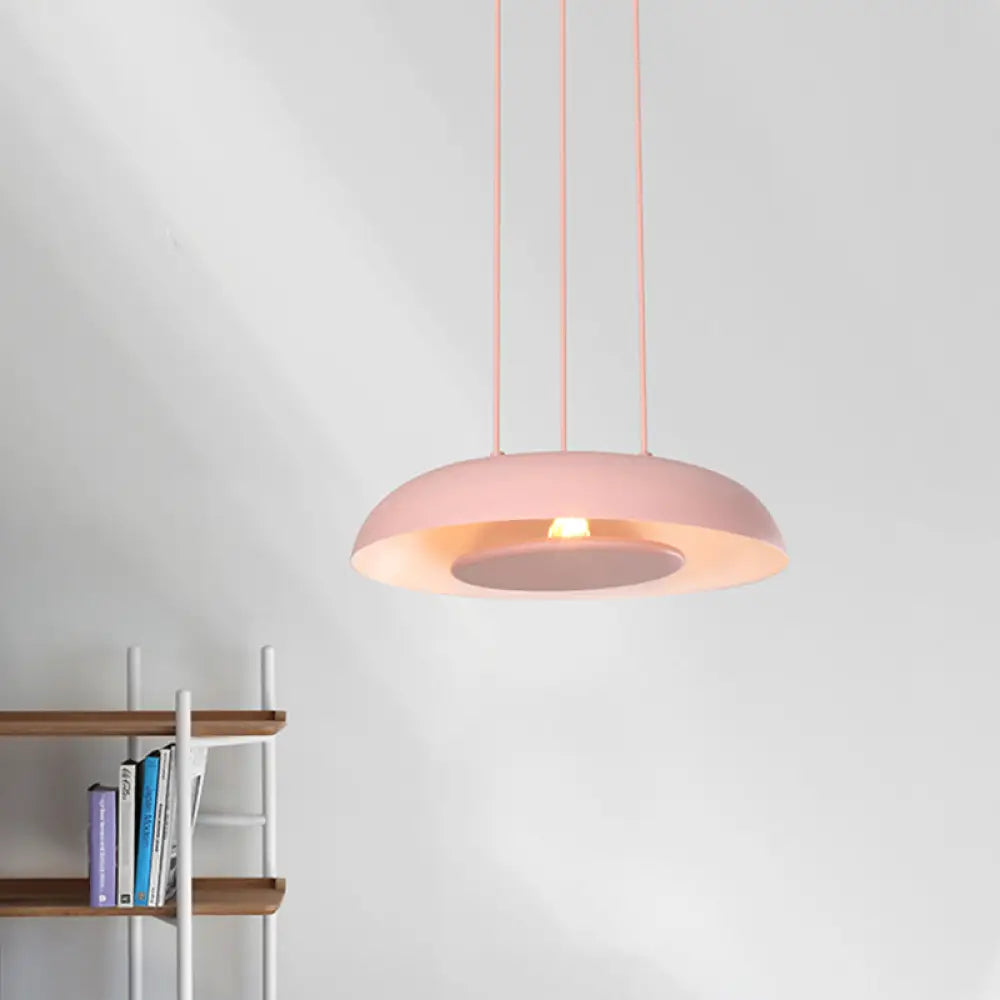 Macaron Single Iron Pendant Lamp With Disc Bottom - Pink/Blue/Green Pink