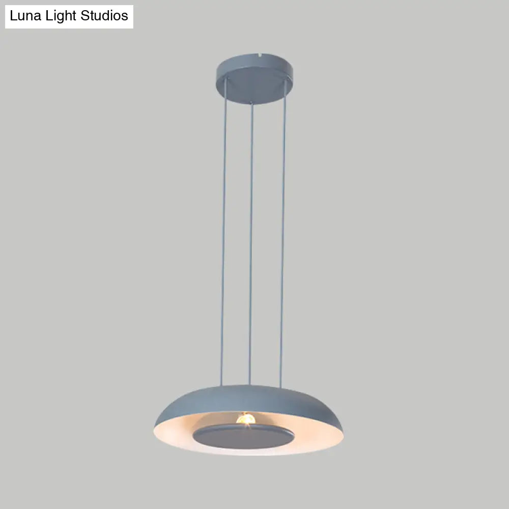 Macaron Pendant Lamp: Pink/Blue/Green Single Iron Hanging Light With Disc Bottom Perfect Over Table