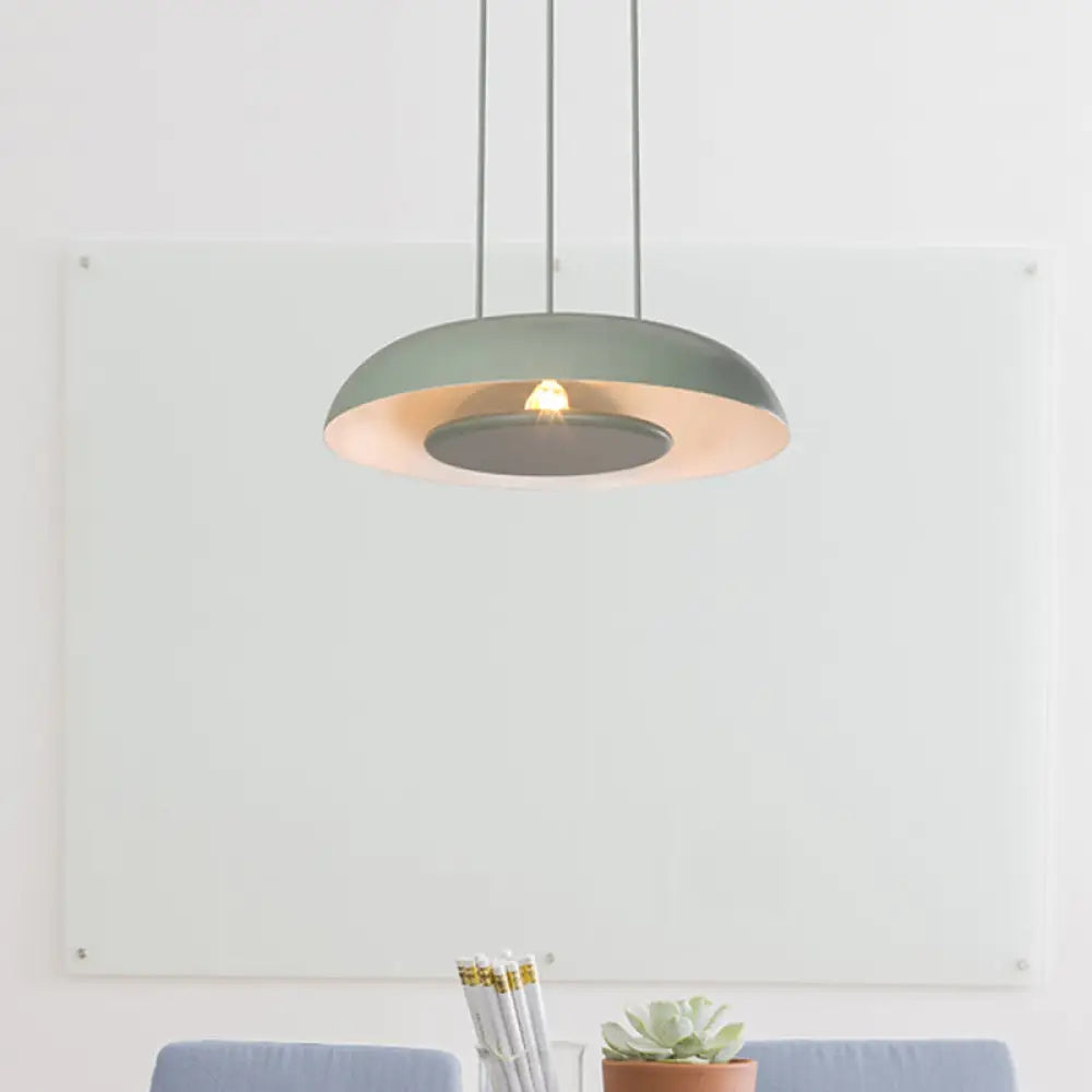 Macaron Single Iron Pendant Lamp With Disc Bottom - Pink/Blue/Green Green