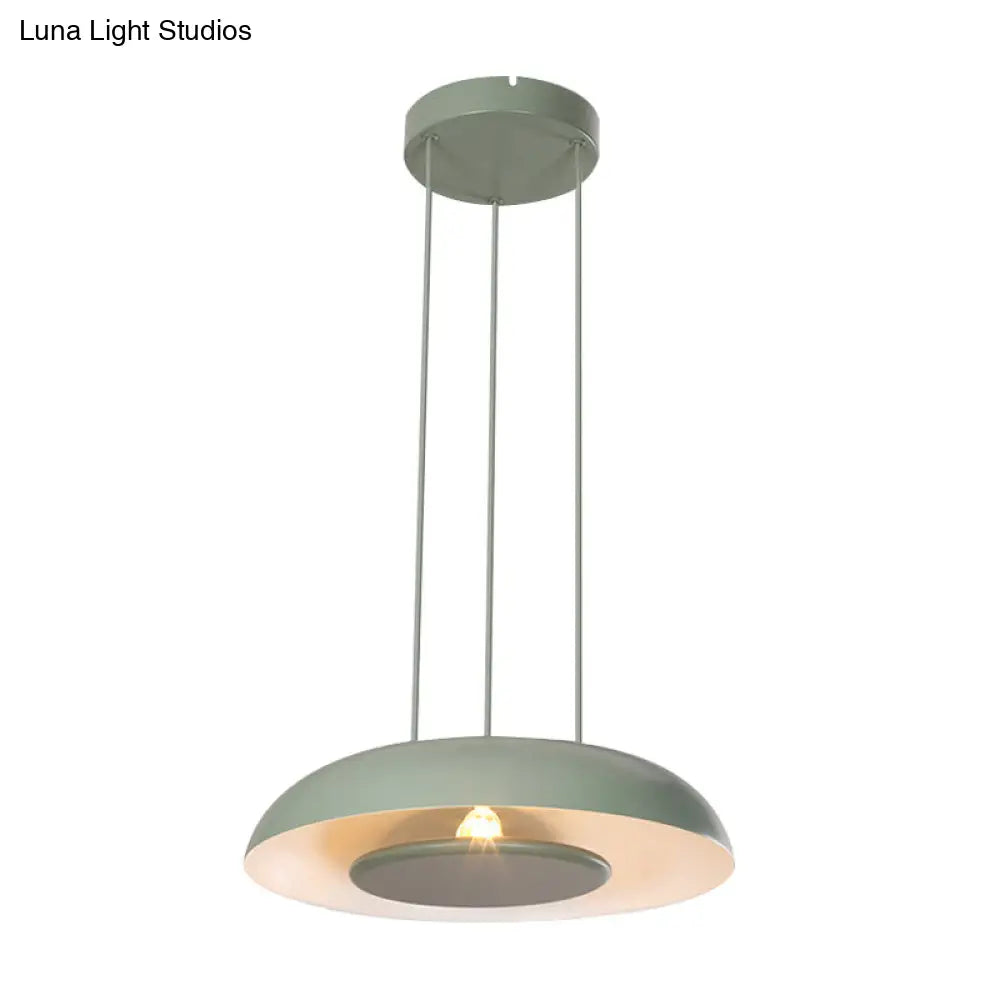 Macaron Pendant Lamp: Pink/Blue/Green Single Iron Hanging Light With Disc Bottom Perfect Over Table