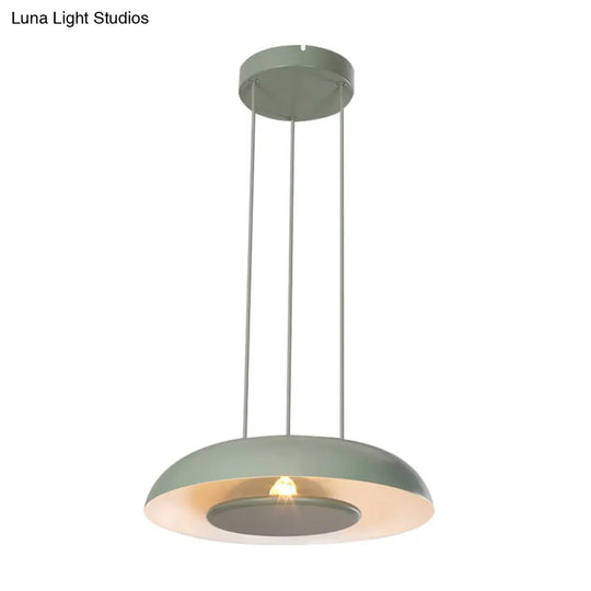 Macaron Pendant Lamp: Pink/Blue/Green Single Iron Hanging Light With Disc Bottom Perfect Over Table