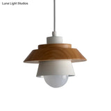Macaron Single Pink/Grey/Green Wood Pendant Lamp Kit - 2-Shade Iron Hanging Fixture