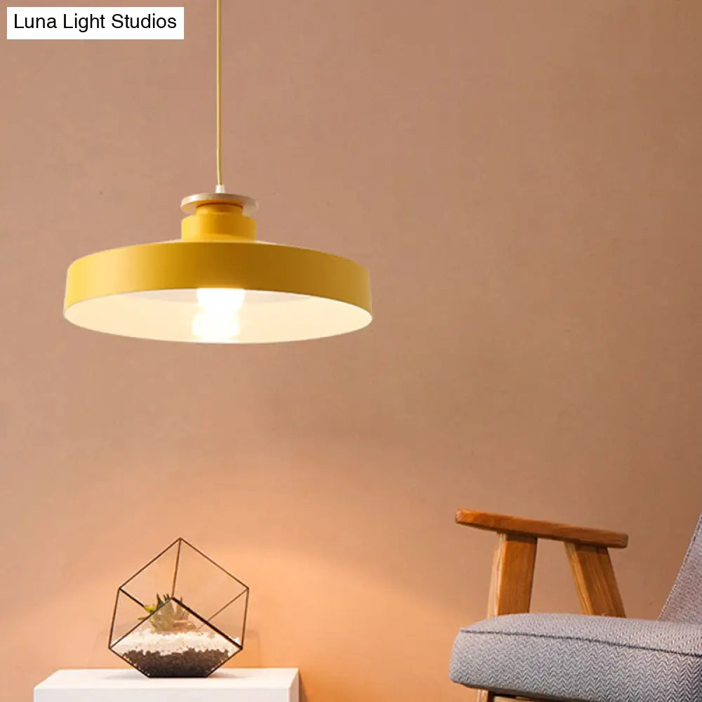 Macaron Style Aluminum Pendant Lamp In Pink/Yellow/Blue For Bedroom Ceiling
